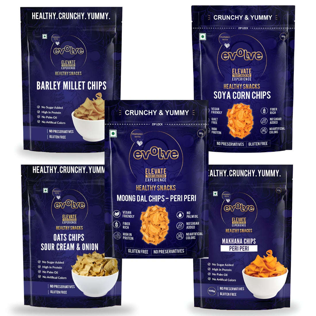 Soya Corn Chips, Makhana Chips, Oats Sour cream and Onion Chips, Moong ...