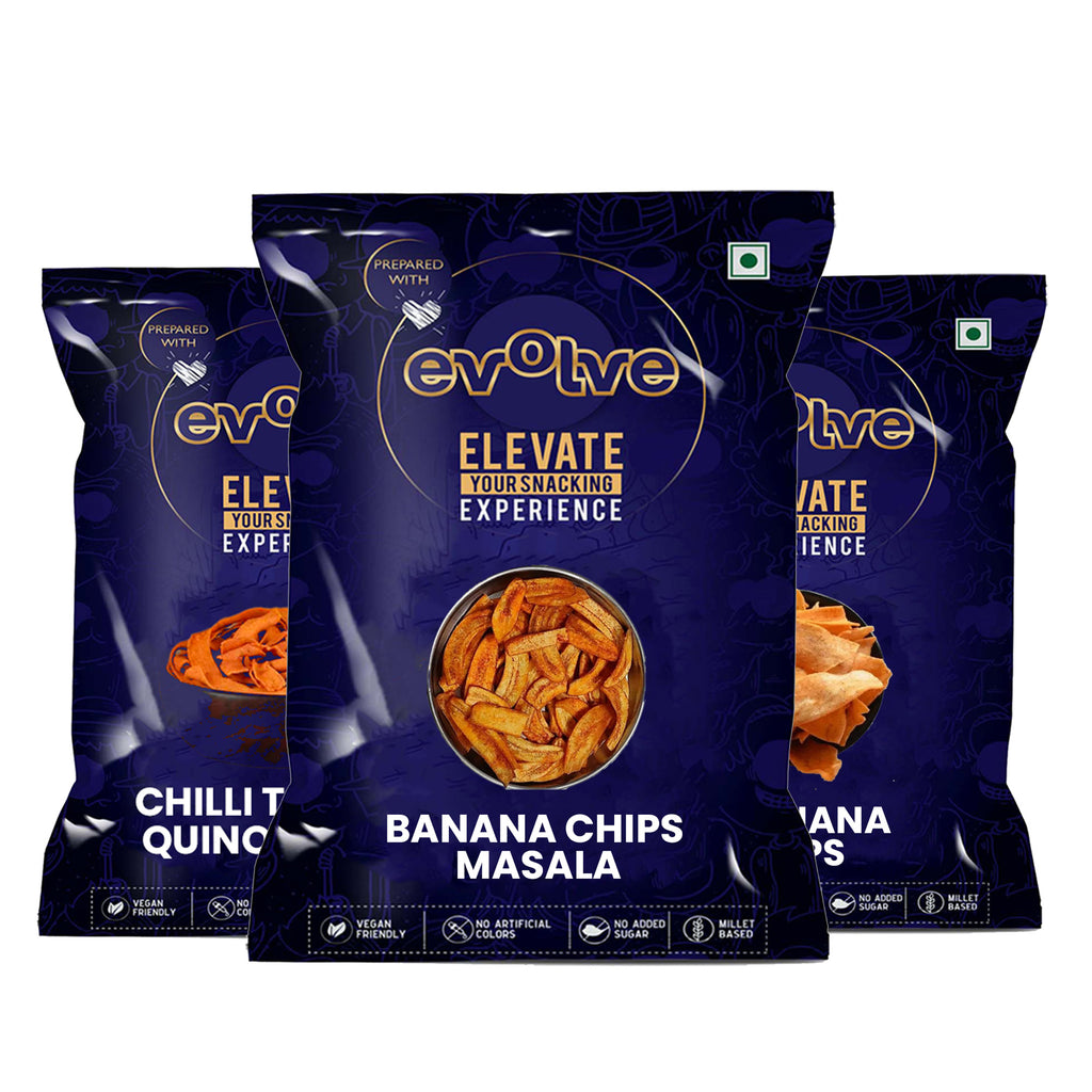 Banana chips, Quinoa chips & Foxnut chips- Pack of 3